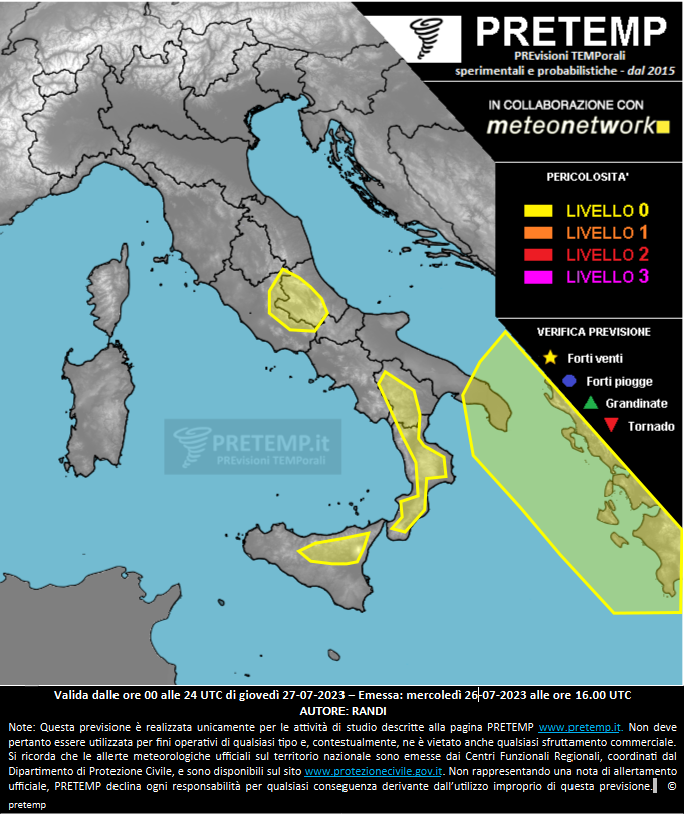 Mappa previsione del 27 luglio 2023