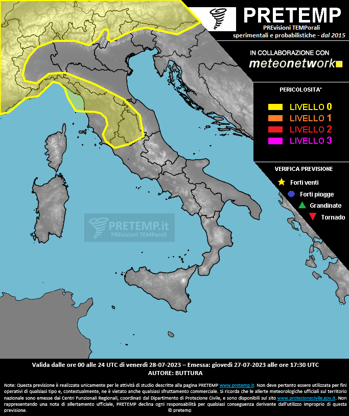 Mappa previsione del 28 luglio 2023