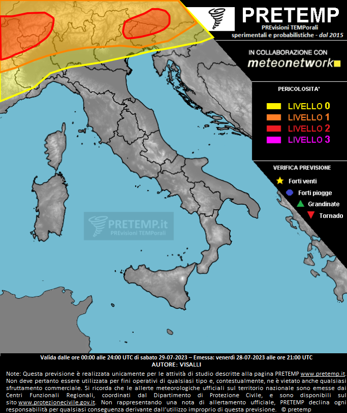Mappa previsione del 29 luglio 2023