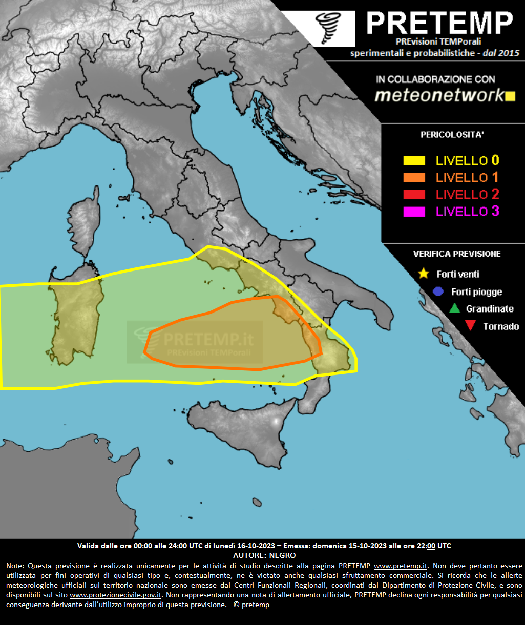 Mappa previsione del 16 ottobre 2023