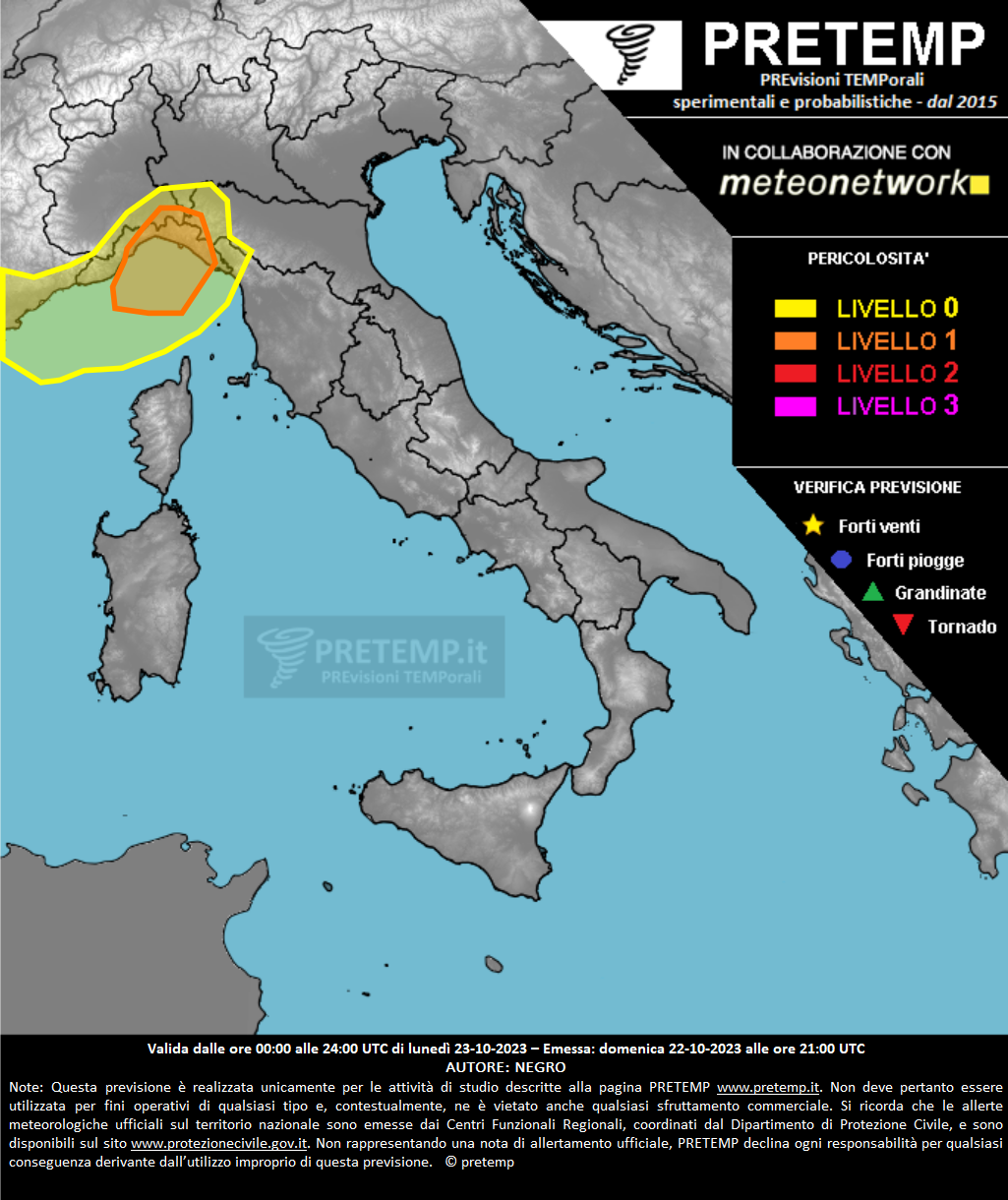 Mappa previsione del 23 ottobre 2023
