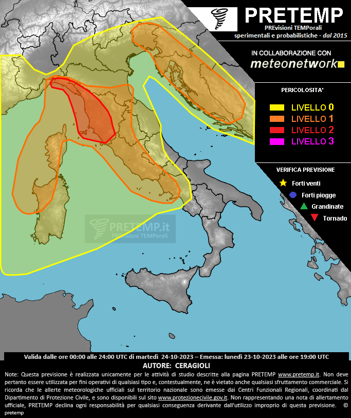 Mappa previsione del 24 ottobre 2023