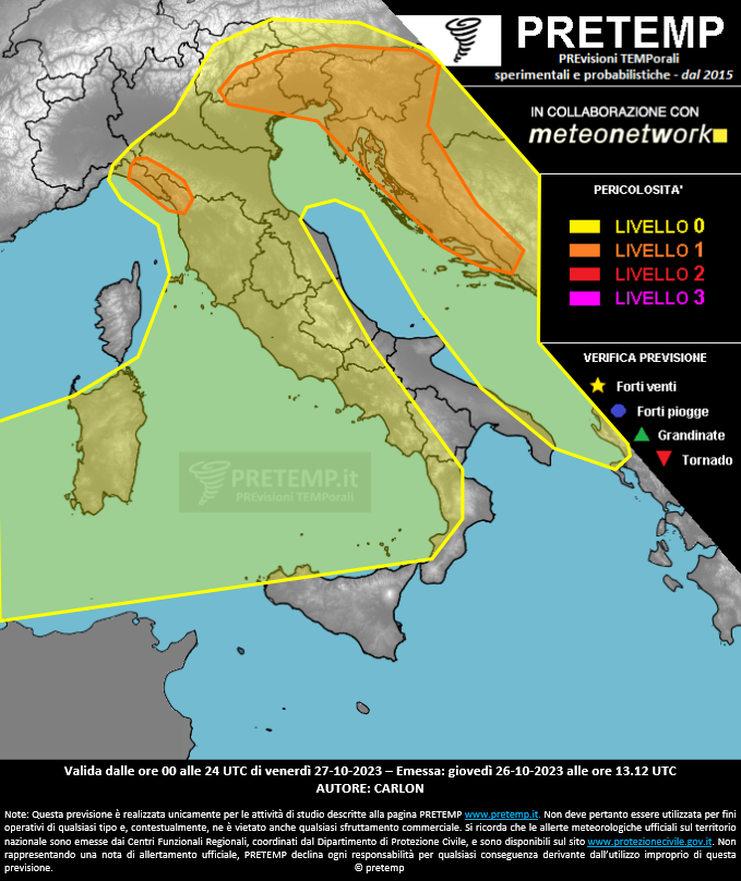 Mappa previsione del 27 ottobre 2023