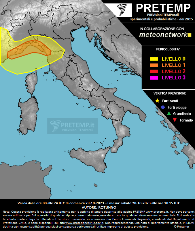 Mappa previsione del 29 ottobre 2023