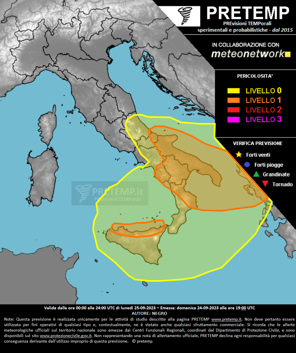 Mappa previsione del 25 settembre 2023