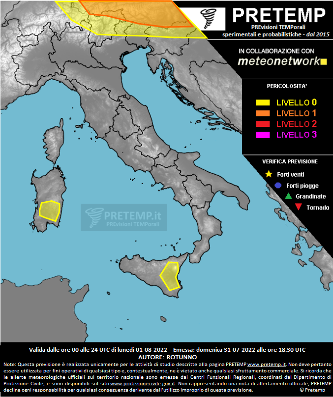 Mappa previsione del 01 agosto 2022