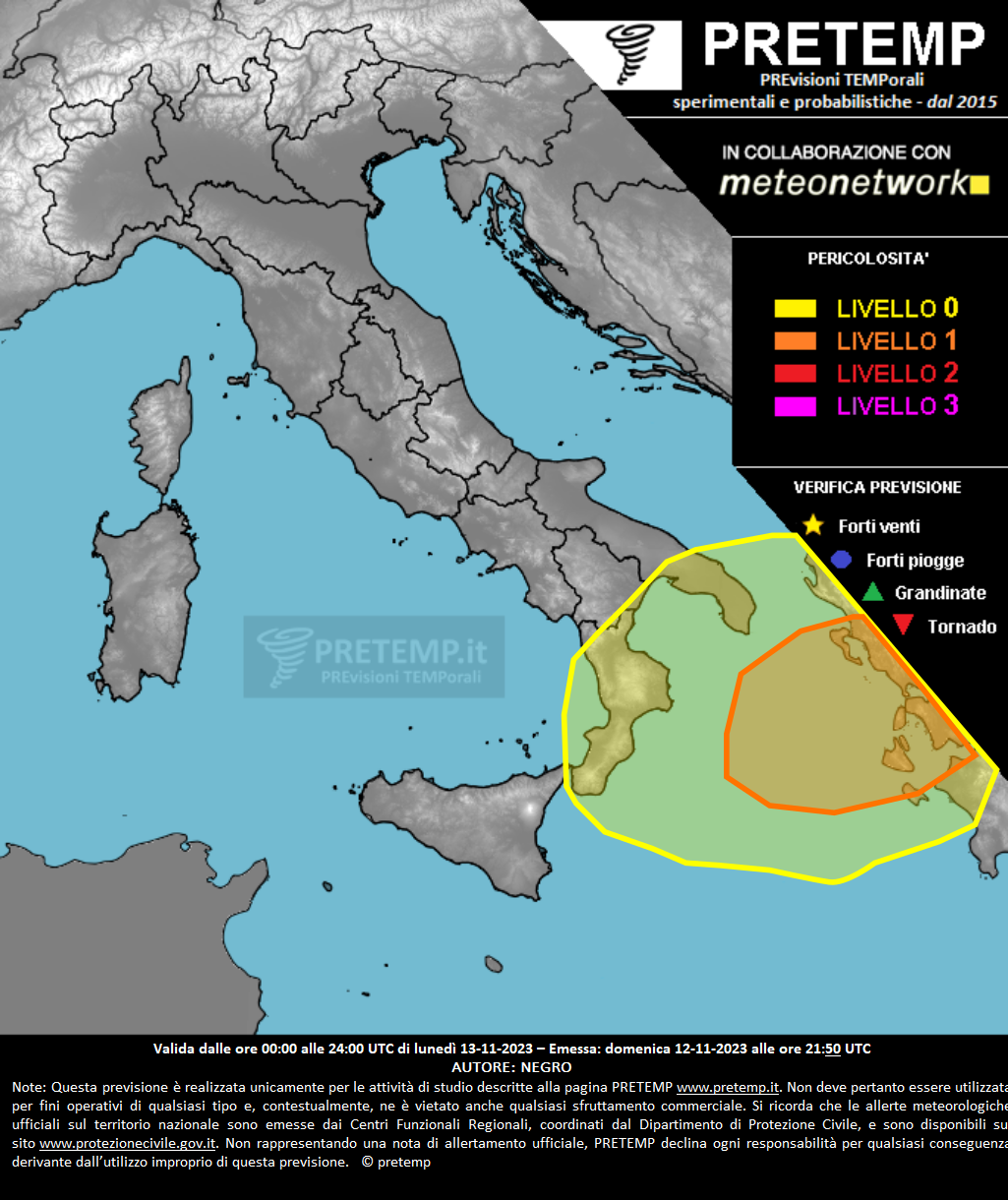 Mappa previsione del 13 novembre 2023