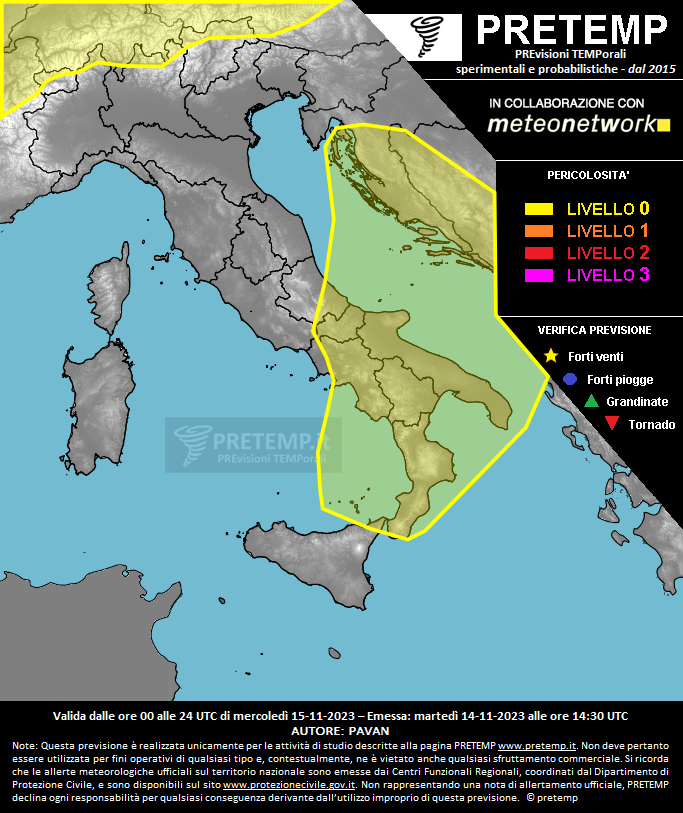 Mappa previsione del 15 novembre 2023