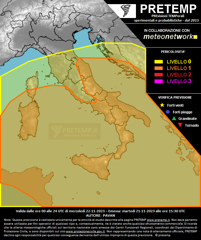 Mappa previsione del 22 novembre 2023