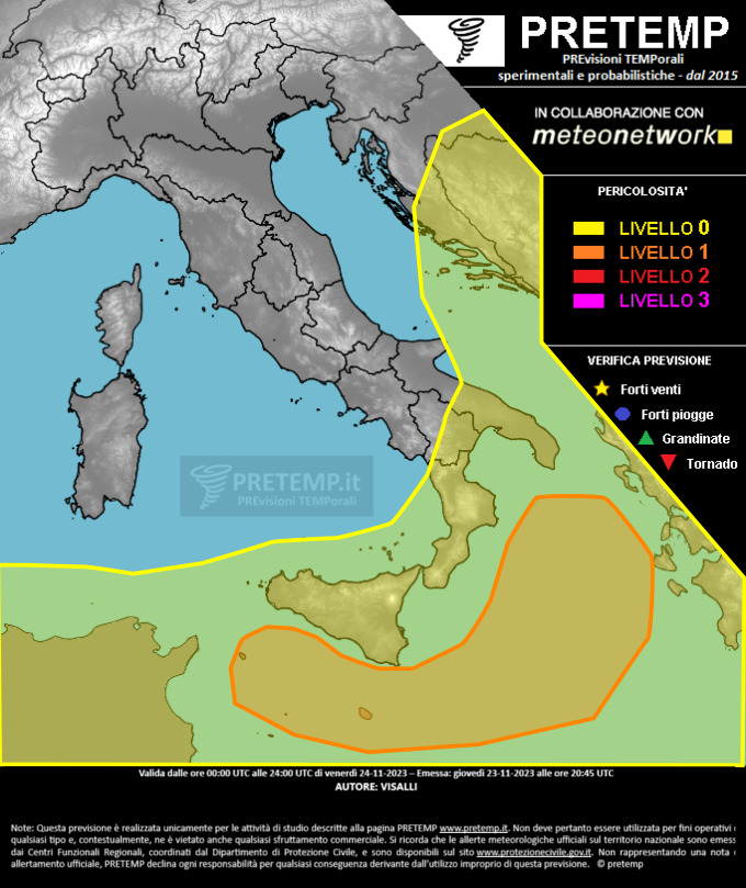 Mappa previsione del 24 novembre 2023