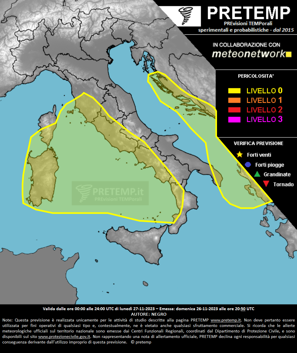 Mappa previsione del 27 novembre 2023
