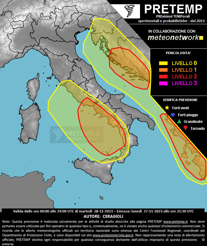 Mappa previsione del 28 novembre 2023