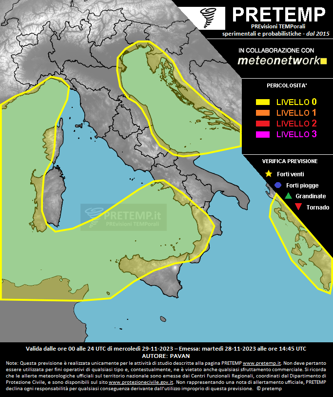 Mappa previsione del 29 novembre 2023