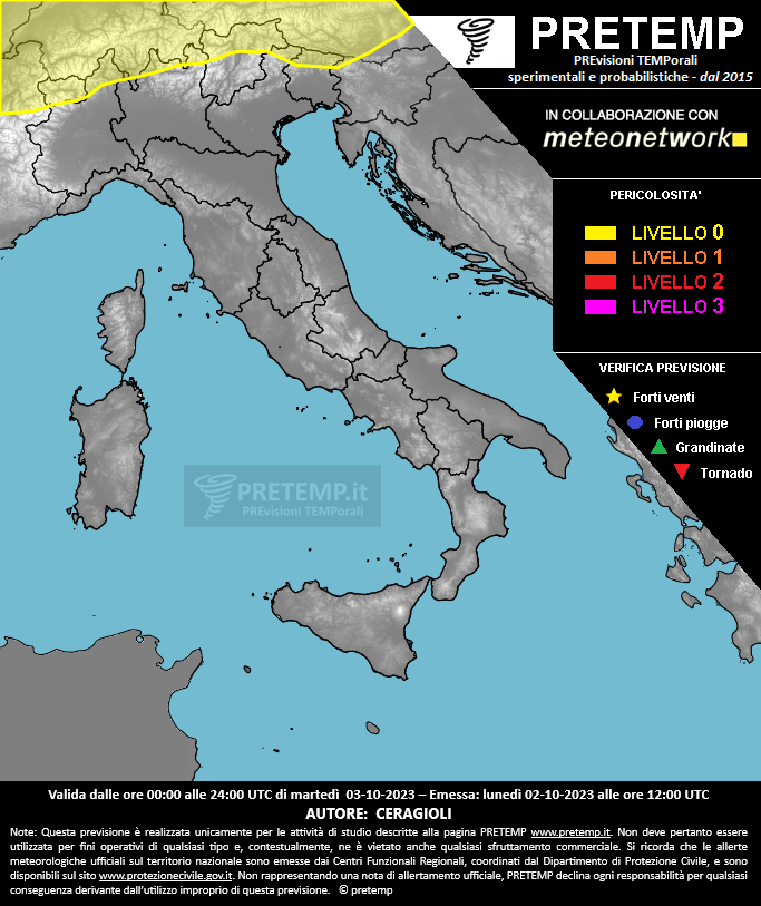 Mappa previsione del 03 ottobre 2023