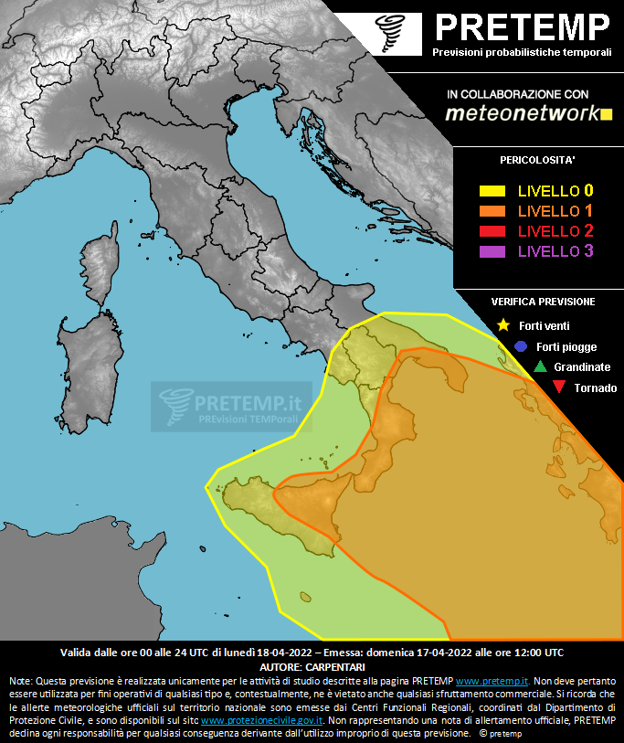 Mappa previsione del 18 aprile 2022