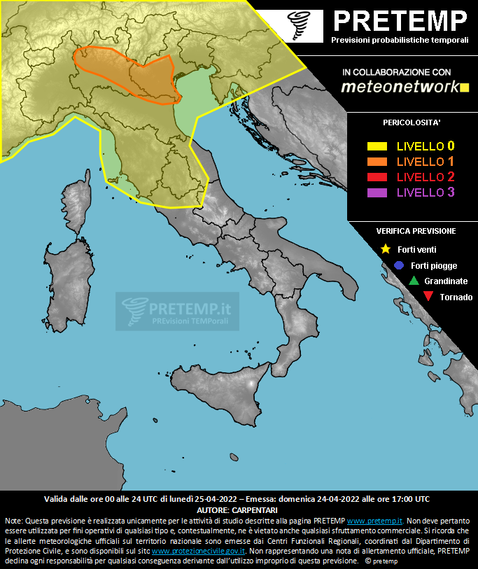 Mappa previsione del 25 aprile 2022