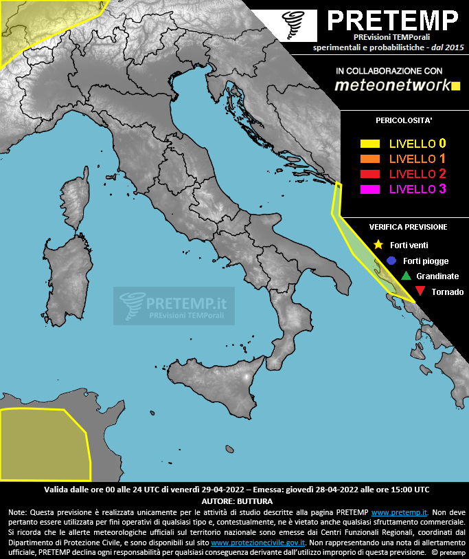 Mappa previsione del 29 aprile 2022