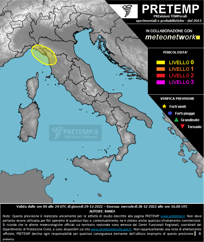 Mappa previsione del 29 dicembre 2022