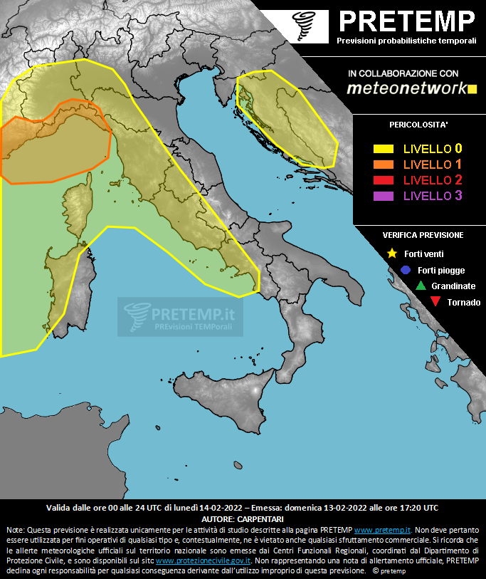 Mappa previsione del 14 febbraio 2022