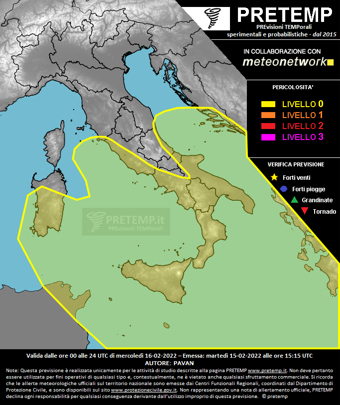 Mappa previsione del 16 febbraio 2022