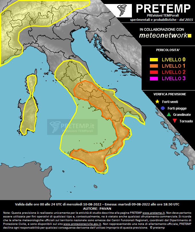 Mappa previsione del 10 agosto 2022