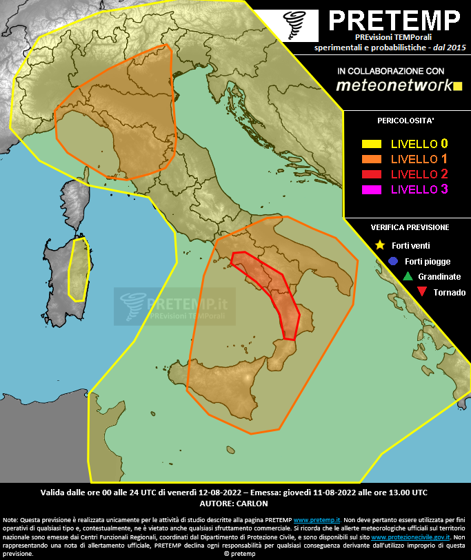 Mappa previsione del 12 agosto 2022