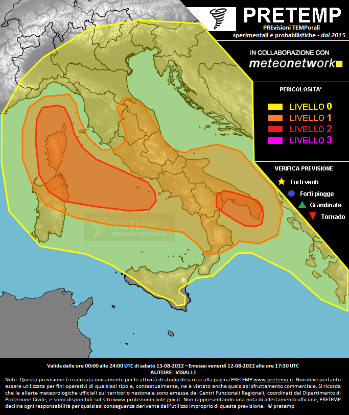Mappa previsione del 13 agosto 2022