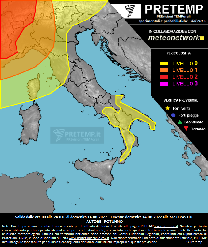 Mappa previsione del 14 agosto 2022