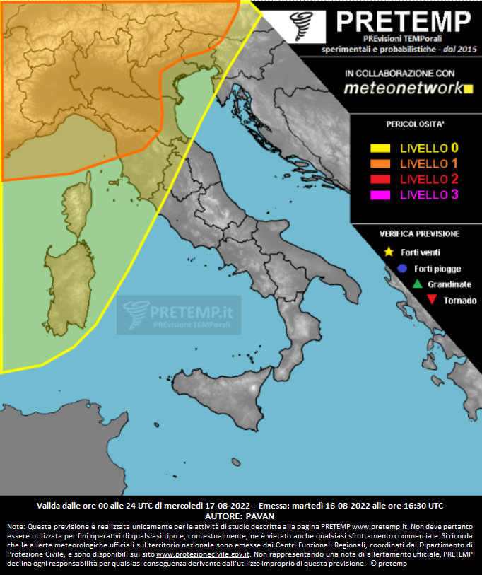 Mappa previsione del 17 agosto 2022