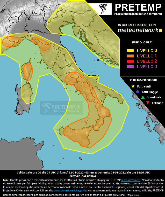 Mappa previsione del 22 agosto 2022