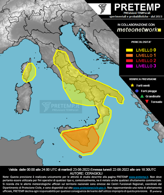 Mappa previsione del 23 giugno 2022