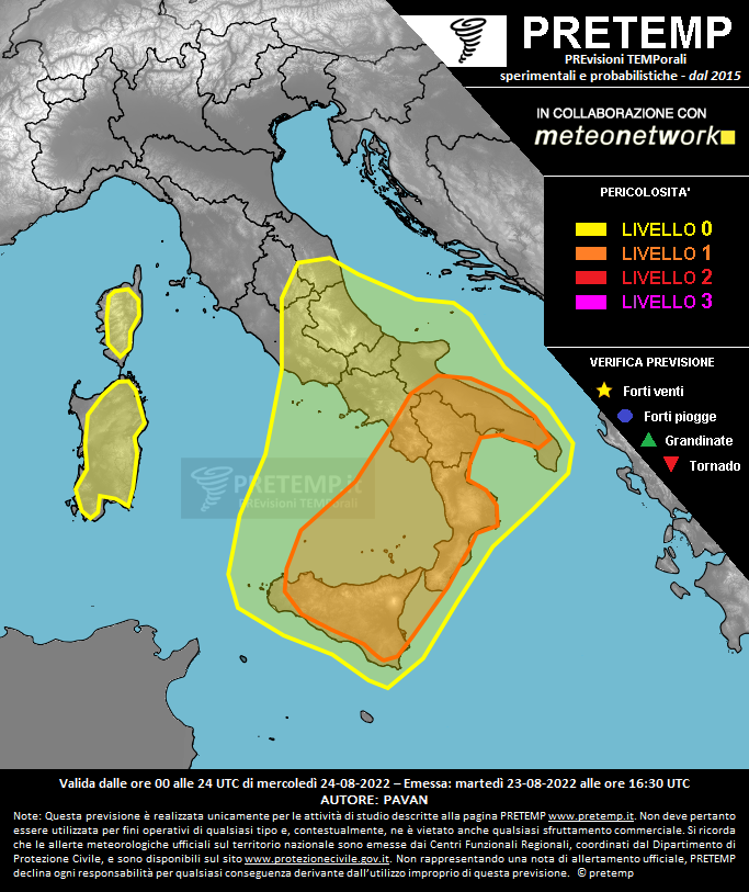 Mappa previsione del 24 agosto 2022