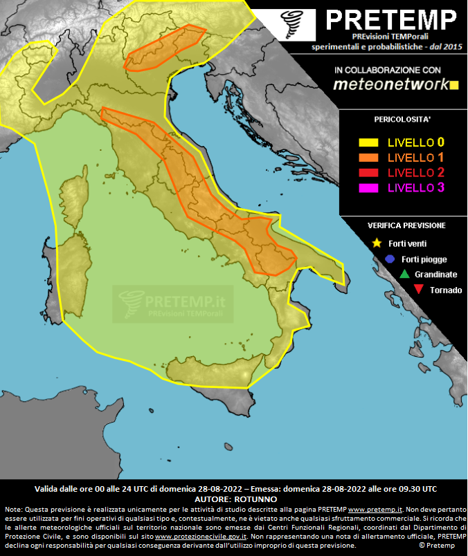 Mappa previsione del 28 agosto 2022