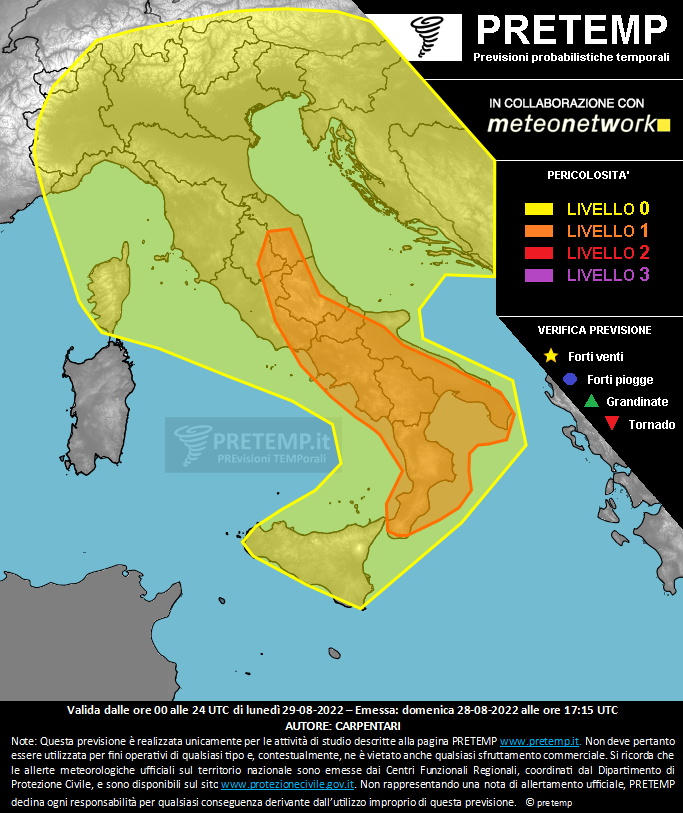 Mappa previsione del 29 agosto 2022