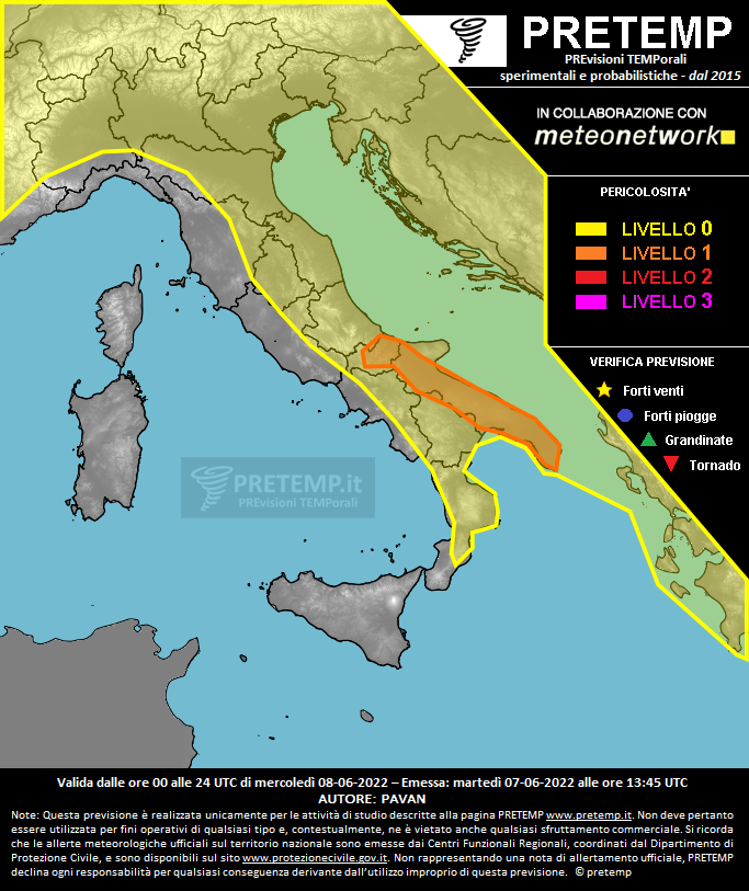 Mappa previsione del 08 giugno 2022