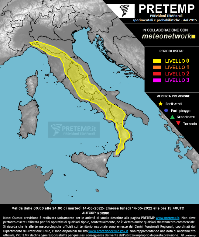 Mappa previsione del 14 giugno 2022