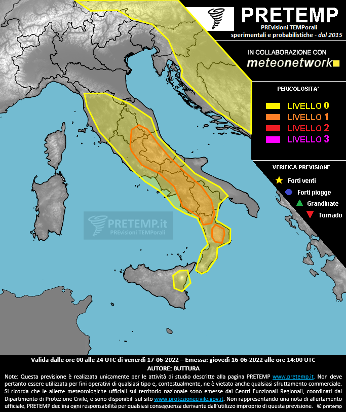 Mappa previsione del 17 giugno 2022