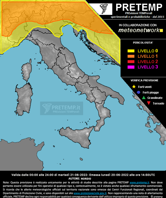 Mappa previsione del 21 giugno 2022