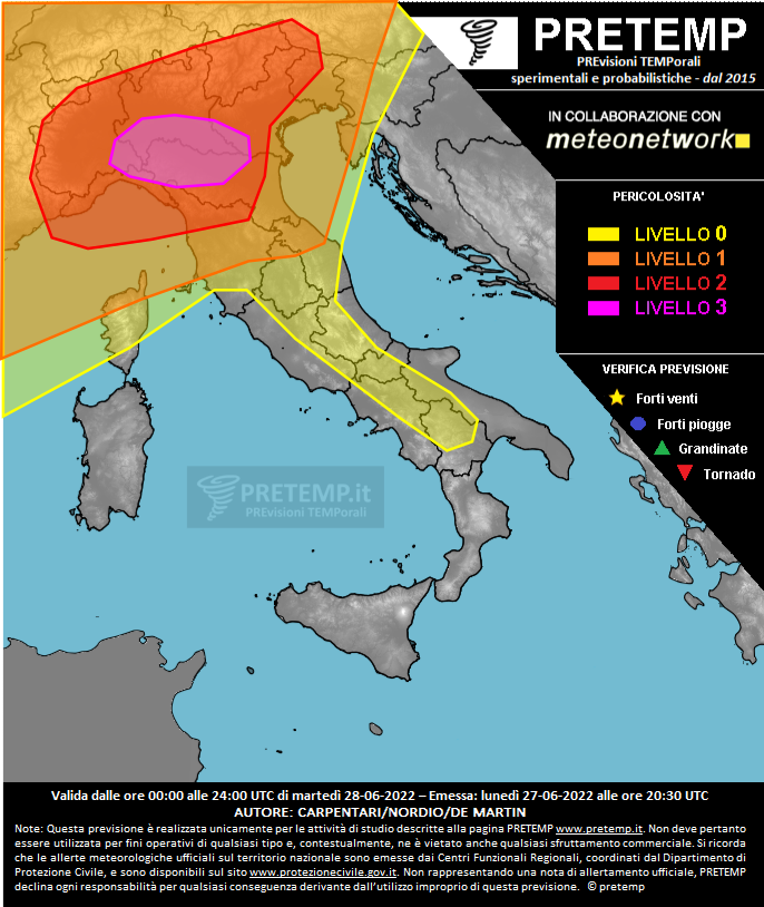 Mappa previsione del 28 giugno 2022