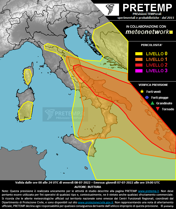 Mappa previsione del 08 luglio 2022