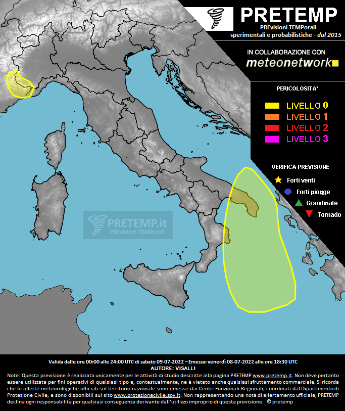 Mappa previsione del 09 luglio 2022