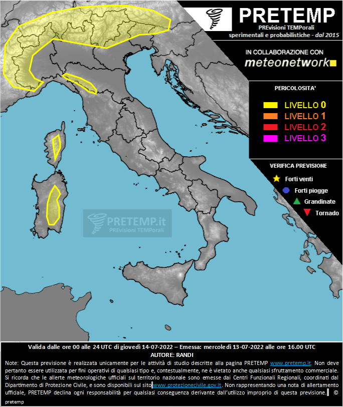 Mappa previsione del 14 luglio 2022