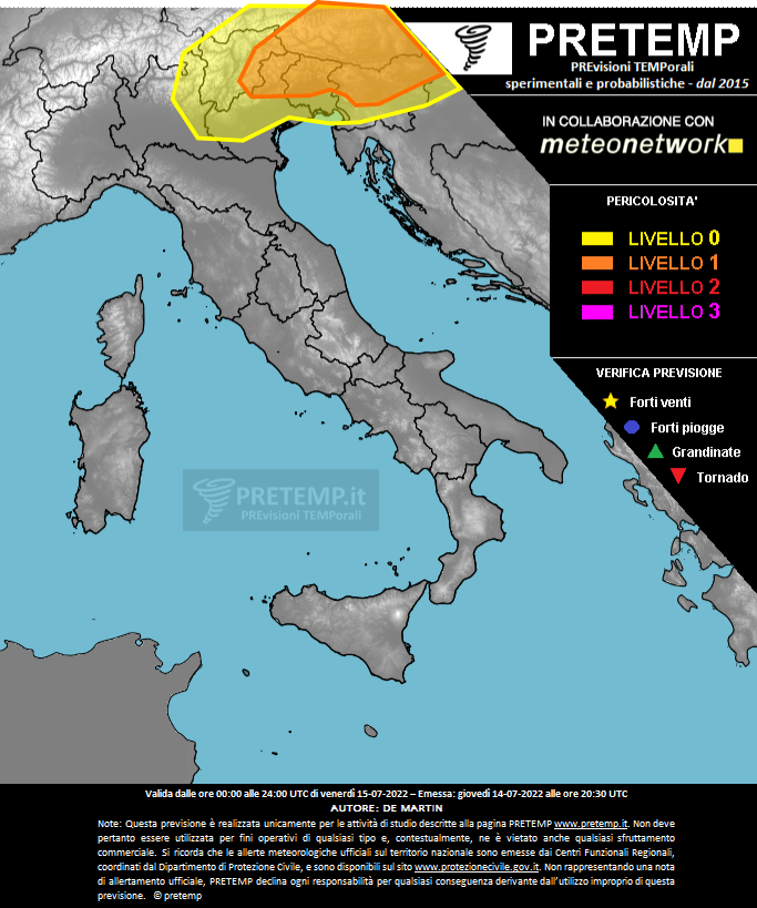 Mappa previsione del 15 luglio 2022