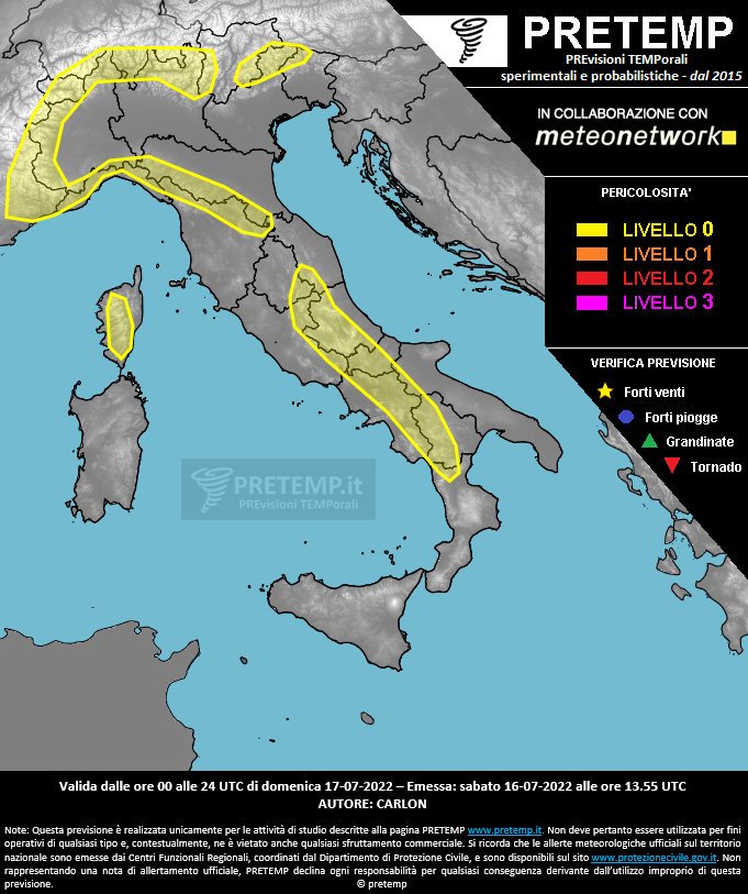 Mappa previsione del 17 luglio 2022