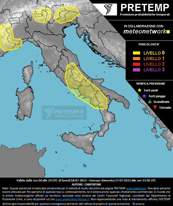 Mappa previsione del 18 luglio 2022