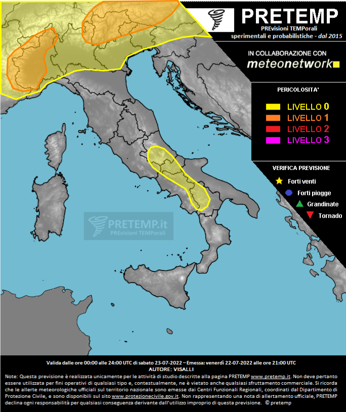 Mappa previsione del 23 luglio 2022