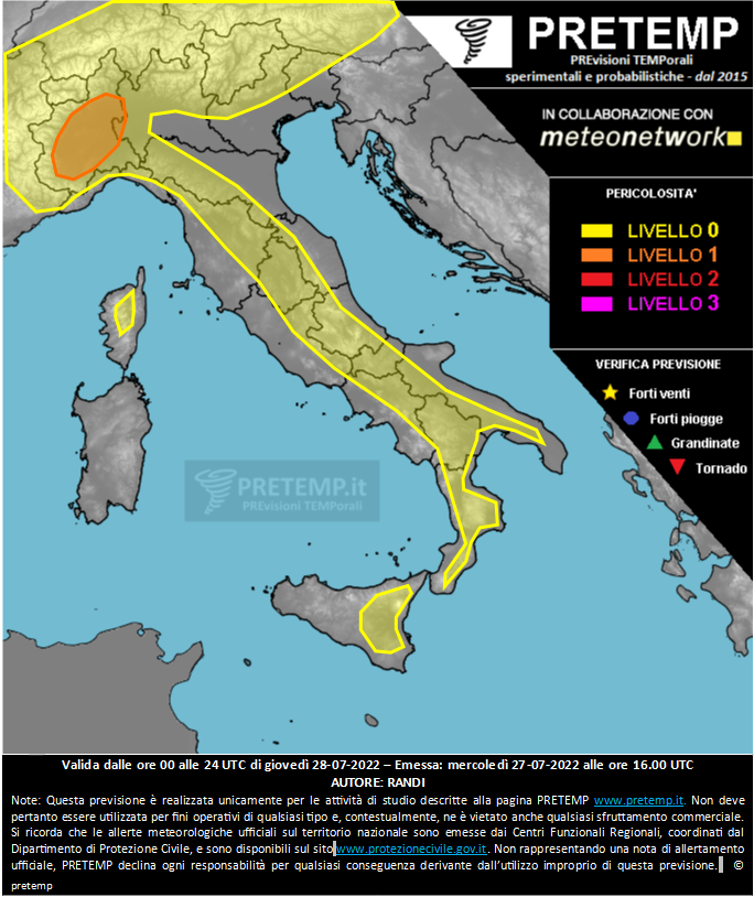 Mappa previsione del 28 luglio 2022