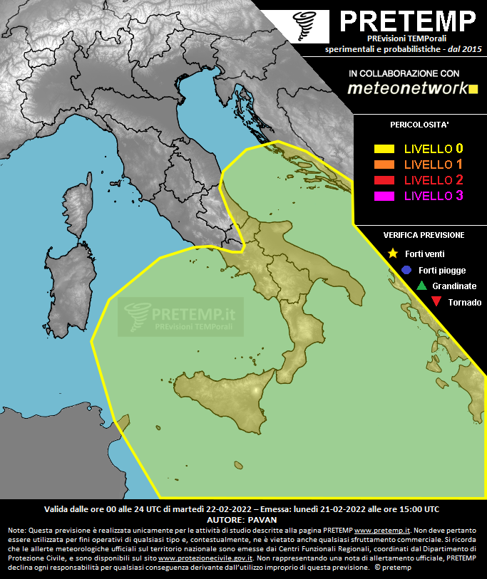 Mappa previsione del 22 febbraio 2022