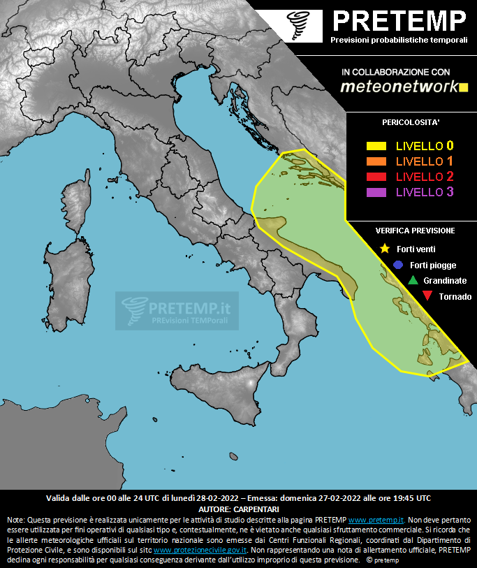 Mappa previsione del 28 febbraio 2022