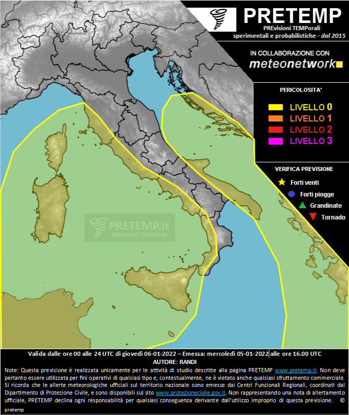 Mappa previsione del 06 gennaio 2022